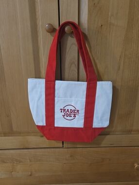 Trader Joe's Mini Red & White Canvas Tote Bag